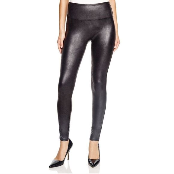 SPANX Faux Leather Black Metallic Leggings in Size Small - Picture 1 of 6